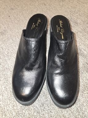 Robert Clergerie Vintage Black Leather Wedge Mule Heel Women's 9.5 B Designer